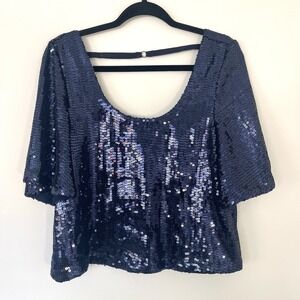 Free People $98 Navy Sequin Night Fever Top Women's Size Small